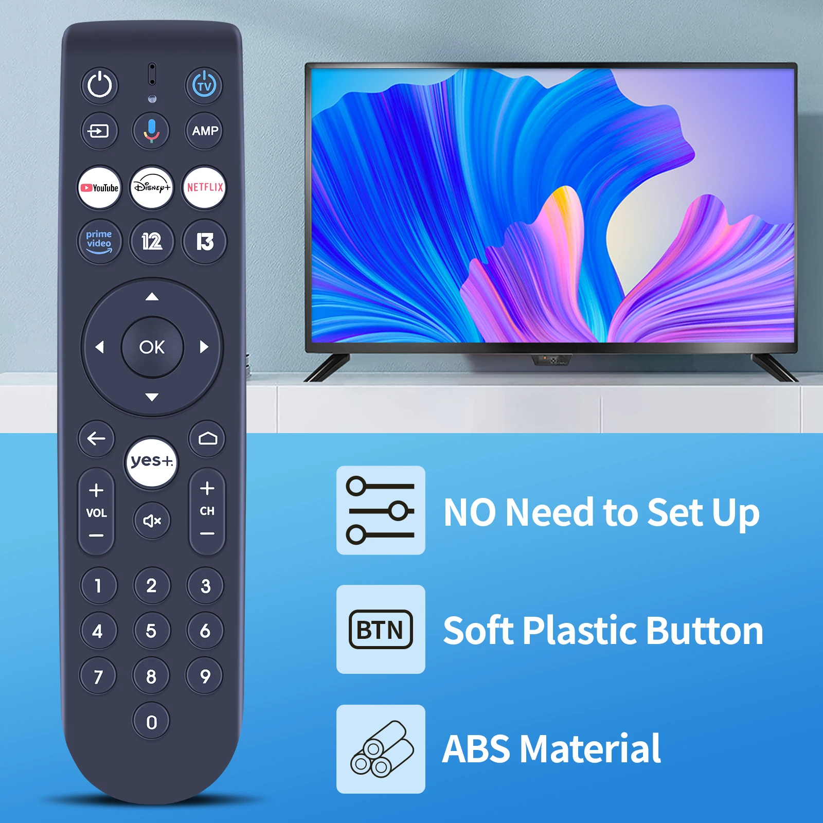 New Voice Remote Control For yes+ Android TV with YouTube Disney+ Netflix Button