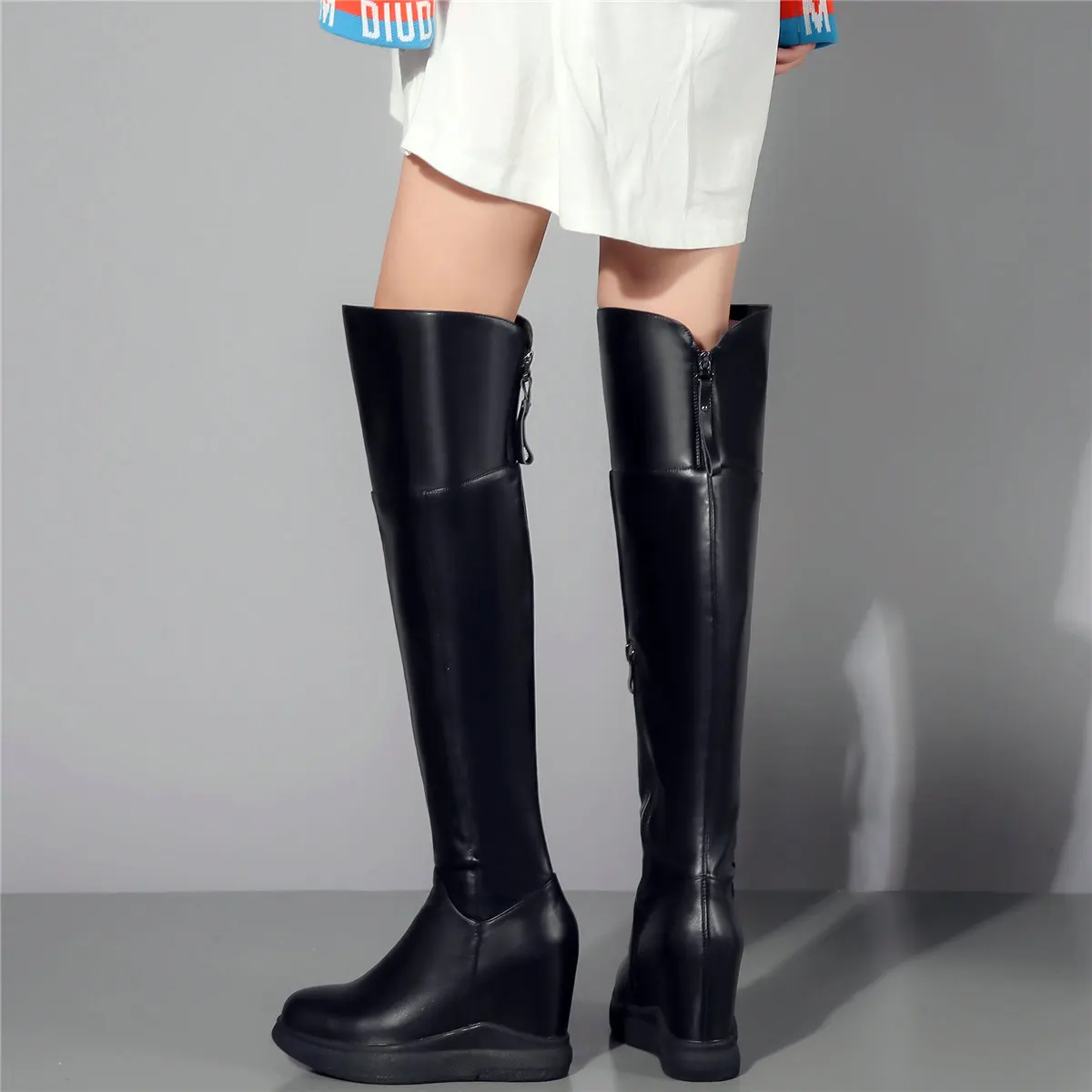 Pumps Plus Size Shoes Women Genuine Leather Wedges High Heel Over The Knee Snow Boots Female Round Toe Sneakers Big Size Shoes