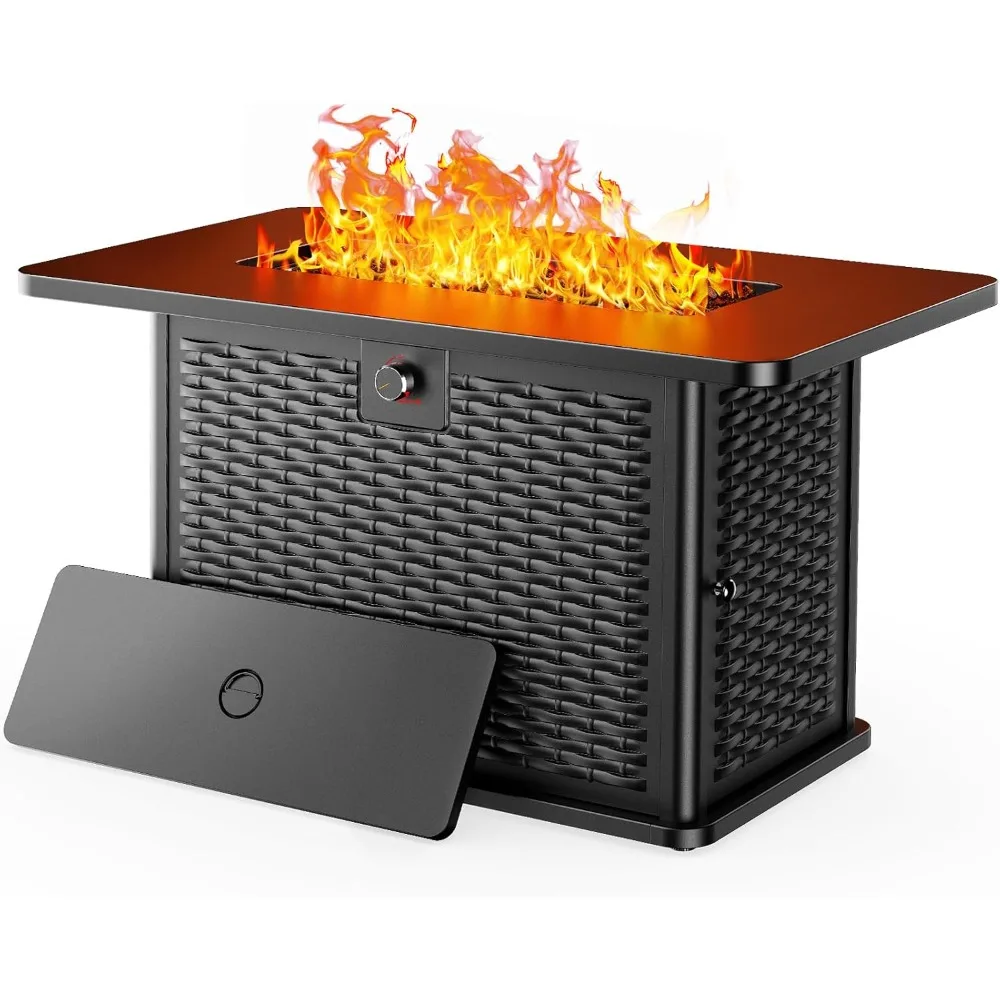 

43 Rectangular Propane Fire Pit Table with 60,000 BTU, CSA-Certified, Cover and Rocks Included