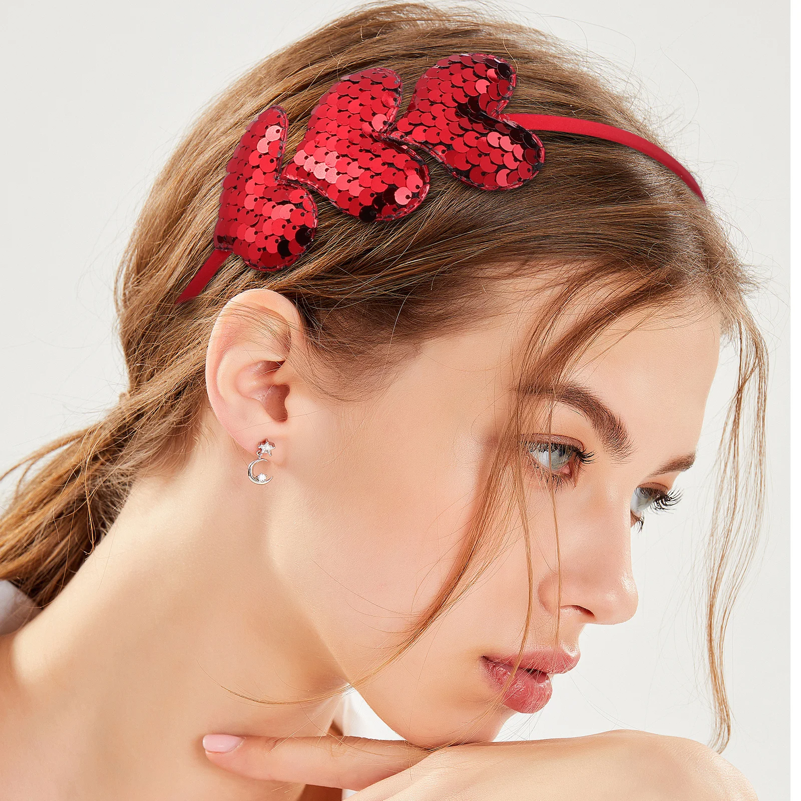 2 قطعة عصابات الحب عيد الحب بريق الترتر القلب رباط شعر للنساء اكسسوارات حفلات الزفاف خوذة سباركلي #6