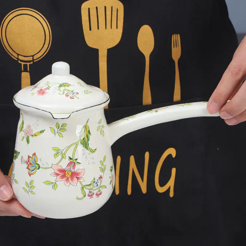 European Enamel Mini Coffee Pot Hot Milk Coffeemaking Butter Milk Jug Milk Pot view 2