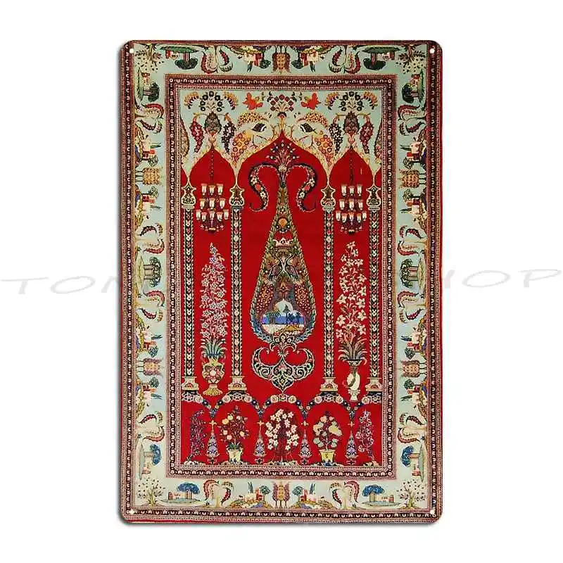 Authentic Moroccan Carpet Vintage Orian Rug Rasht Antique North Persian Embroidery Print Metal Signs Club
