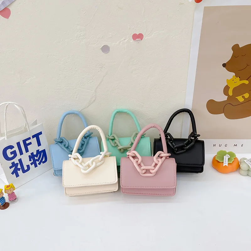 Monedero de cadena de moda para niños, bolso cuadrado pequeño, Color caramelo, Mini bolsos de hombro simples para niñas, bolso encantador dulce para niños