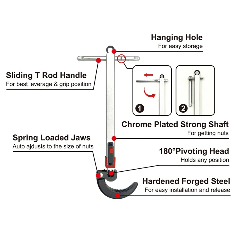 

A53Q-Telescoping Basin Wrench,1-1/4In To 2-1/2In Jaw Capacity And 10To 17In Extendable Handle,Basin Wrench Sink Faucet Wrench