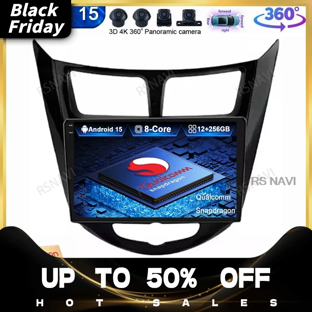 Android 15 Car Radio For Hyundai Solaris Verna Accent 1 2010 - 2016 Viedo Player Autoradio Head Unit Qualcomm DSP 4G LTE GPS DVD