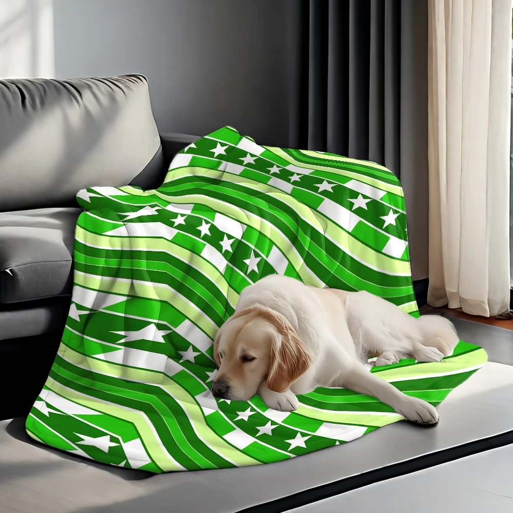 Green Diagonal Stars Flannel Fleece Throw Blanket for Couch Sofa Lightweight Cozy Plush Blanket for Travel Office Nap