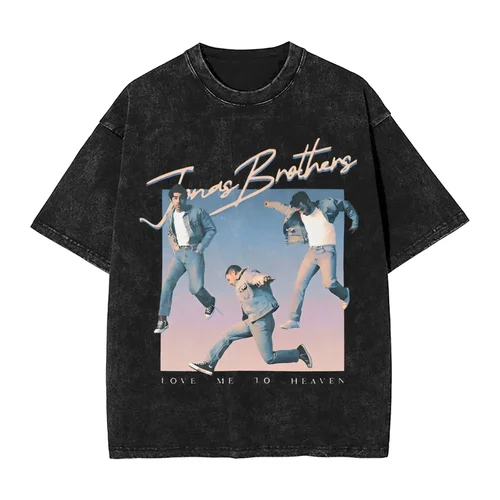Imagen 2 del producto Camiseta de algodón 100% de manga corta lavada de Jonas Brothers, ropa holgada informal con cuello redondo Retro para hombre y mujer de banda de Rock