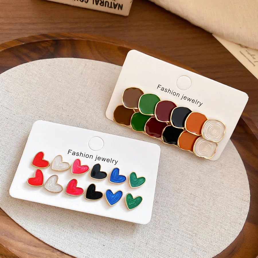 12 قطعة قطرة النفط جولة الحب القرط للنساء اثني عشر قطعة مجموعة من الصغيرة الطازجة الحلو مزاجه وأقراط تصميم طقم مجوهرات #6