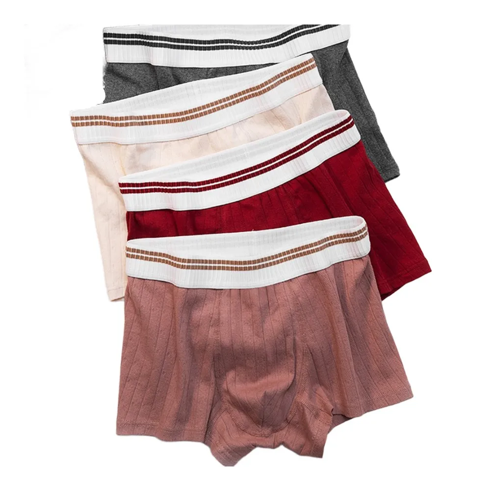 Striped Jacquard Men Middle Waist Elastic Boxers Shorts Breathable Skin Friendly Underwear Man Boxer Panties Pouch