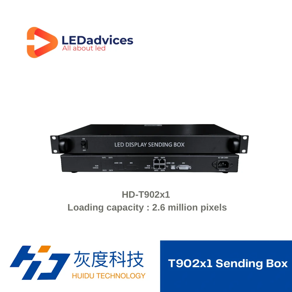 

Huidu T902x1 HD-T902x1 Full Color Synchronous Sending Box For Outdoor Indoor LED Display Controller 2048*1280 2.6million Pixels