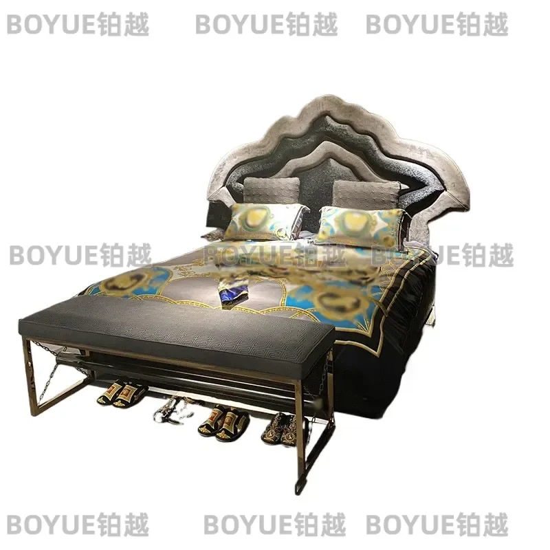 Post Modern Light Luxury Bed Frame Italian Style Master Bedroom Furniture Double King Size Platform Bed for Wedding Home