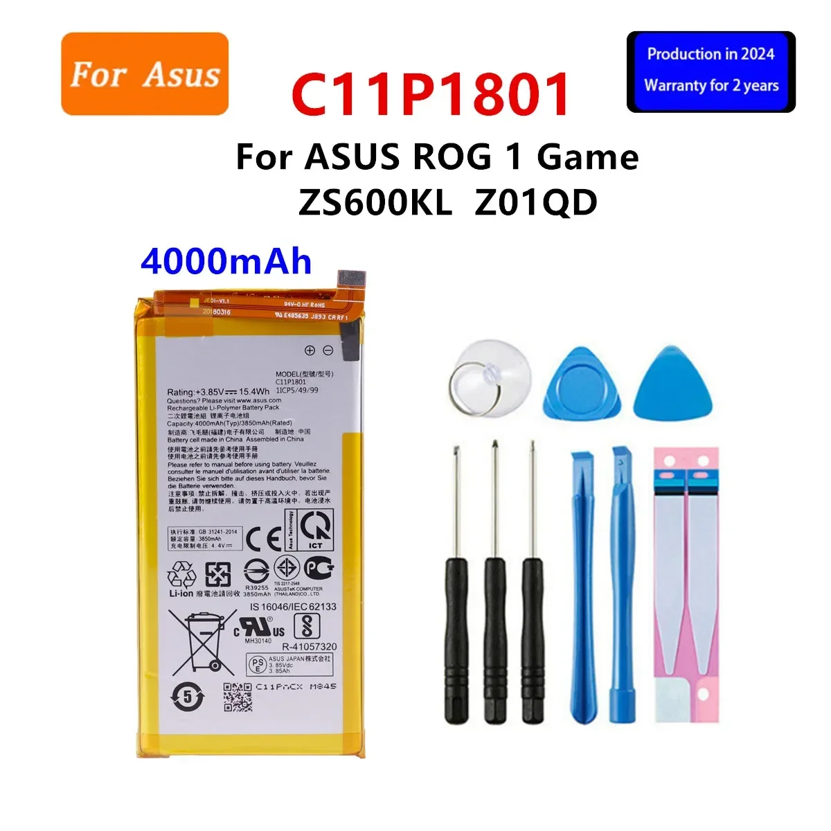 

Brand New Battery C11P1801 4000mAh For ASUS ROG 1 Game ZS600KL Z01QD Phone Battery +Tools