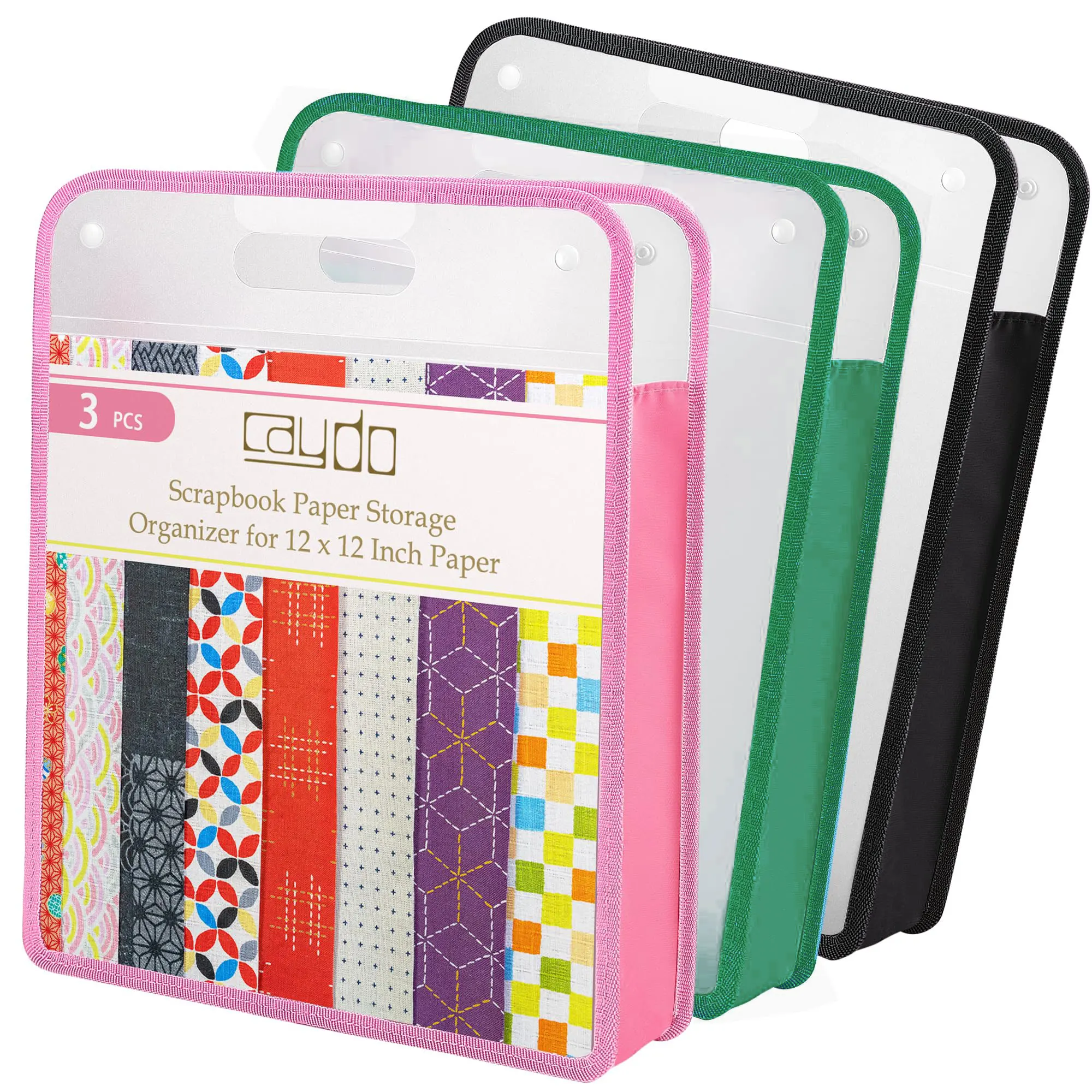 Organizador de armazenamento de papel para scrapbook 12x12, conjunto de 3 folios de papel expansível com alça transparente, perfeito para scrapbook