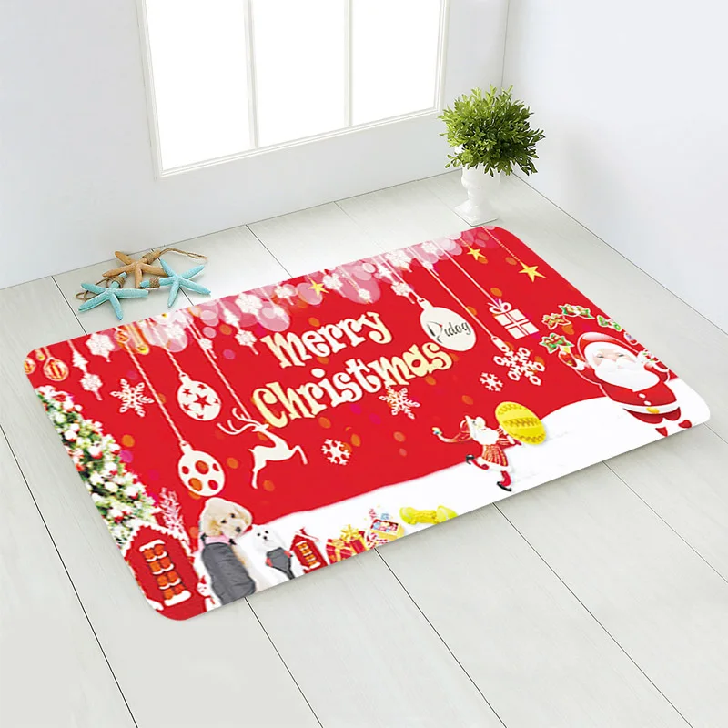 Christmas Doormat Merry Christmas Santa Claus Anti-Slip Door Mat Carpet Christmas Flannel Outdoor Living Room Floor Mat Rug