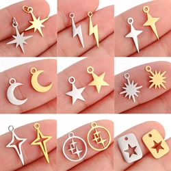 5PCS/Lot Celestial Mini Star Charms Stainless Steel Pentagram/Astral/Meteor/Moon Pendant DIY for Earring Bracelet Jewelry Making