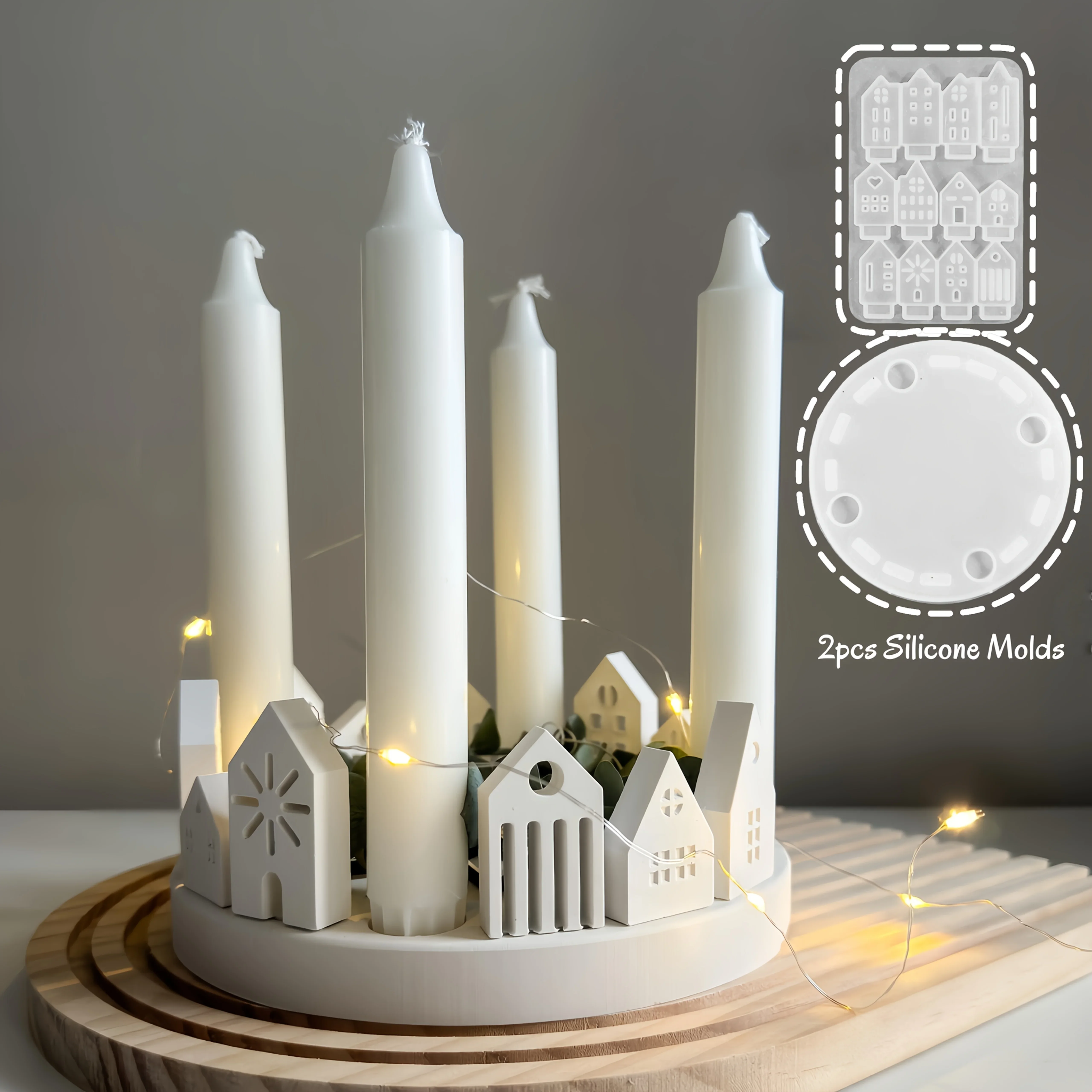 Juego de moldes de silicona para portavelas con corona de Epifanía redonda, Kit de fabricación de velas navideñas DIY reutilizable de fácil liberación, 2 uds.