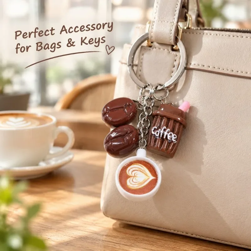 Creative Coffee Cup Keychain Miniature Resin Bag Charm Cute Keyring Accessory