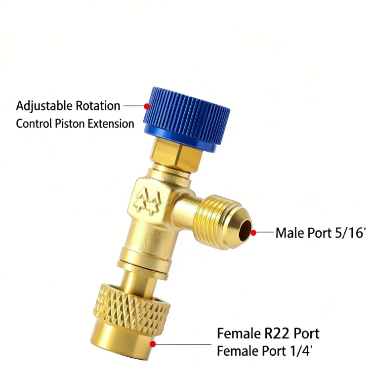 Refrigerant Safety Valve Kit 2Pcs in Solid Brass for HVAC Maintenance on R22 R410A Systems with Clear Rotating Knob