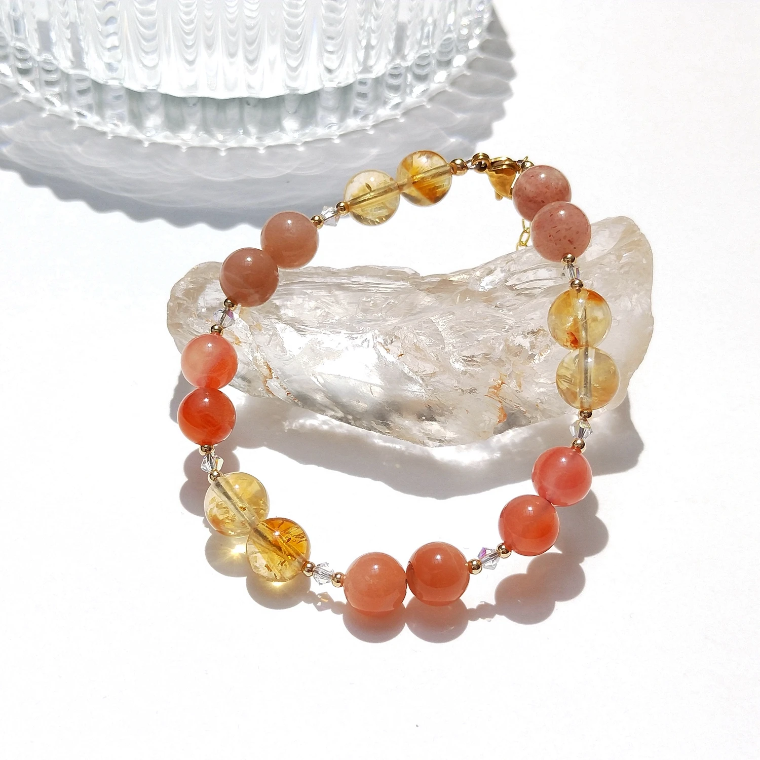 

Lii Ji 8mm Carnelian Sunstone Citrine Natural Stone With Crystal 14K Gold Filled Bracelet Handmade Bohe Fashion Jewelry