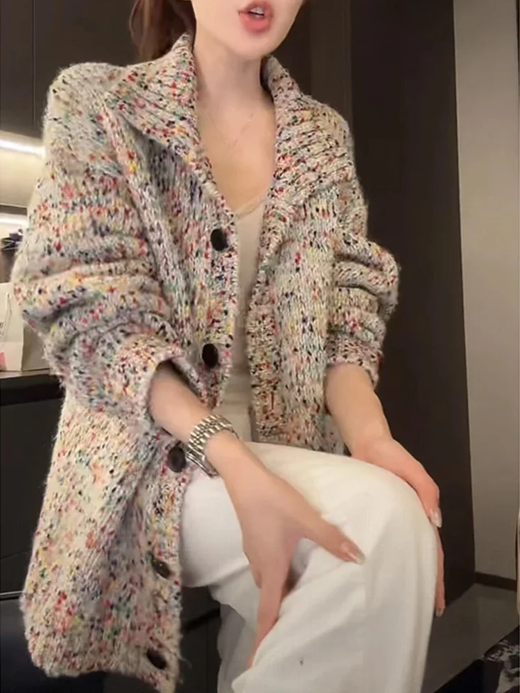 

Ladies Casual Loose Knitted Outerwear Soft Cozy Spring Autumn New Sle Frayed Sweater Cardigan Comfortable Fit