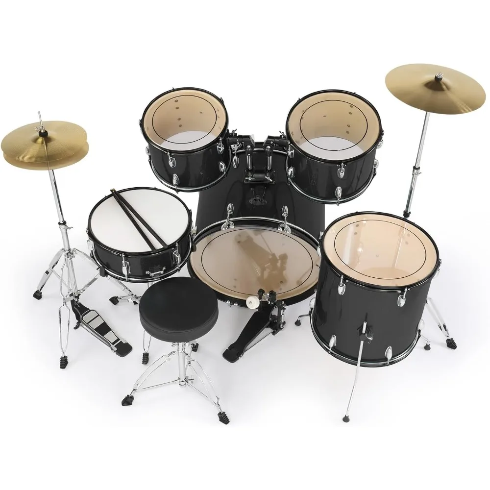 مجموعة طبول للبالغين مقاس 22 بوصة، مجموعة طبول كاملة الحجم مكونة من 5 قطع مع حوامل الصنج، وحامل القبعة العالية، والعصي، ودواسة الطبل #3
