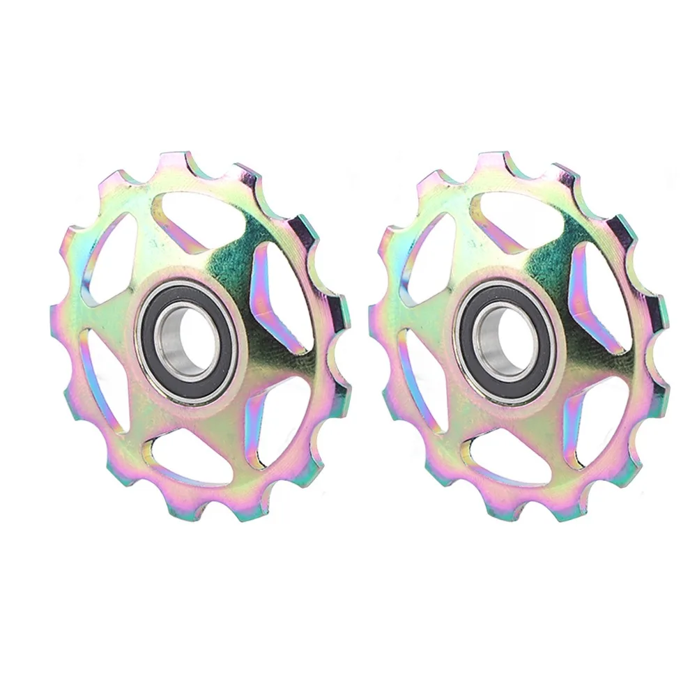 

2PCS Aluminum Alloy Bike Rear Derailleur Wheel 11T with Adapter Sleeves Bike Guide Roller Lightweight Colorful