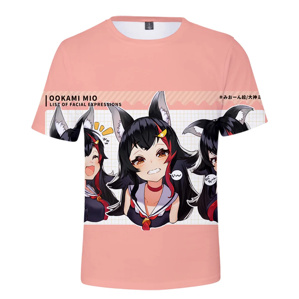 HOLOLIVE VTuber Ookami Mio T-shirt Crewneck Short Sleeve Anime Tee Men Women\'s Tshirt Harajuku Streetwear 3D Clothes