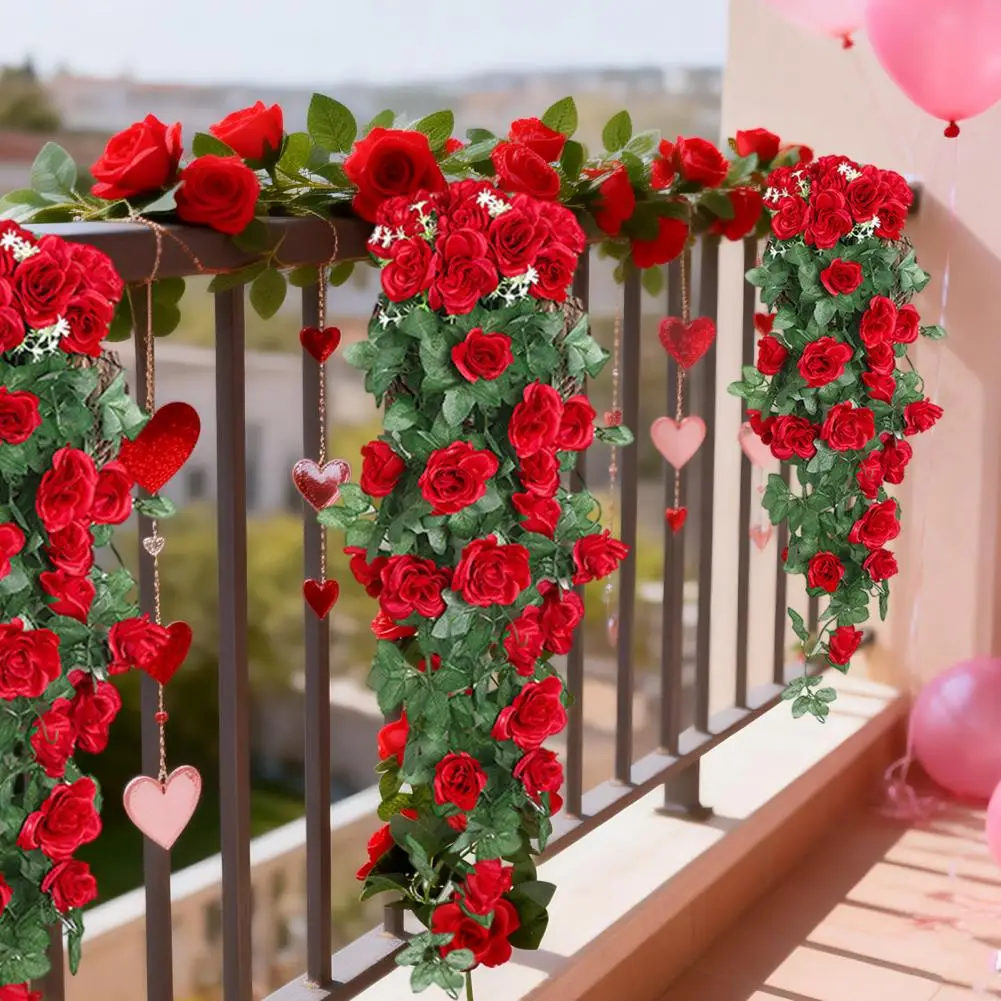Corona de cesta de flores, rosa Artificial, flor de vid, flor de seda sintética, botín, simulación falsa, plantas colgantes, arreglo Floral
