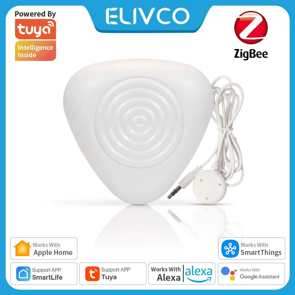 

Умный датчик протечки воды ZigBee Tuya, сигнализация, детектор затоплений для домашней безопасности, удаленное управление через приложение, поддержка Alexa, HomeKit, SmartThings