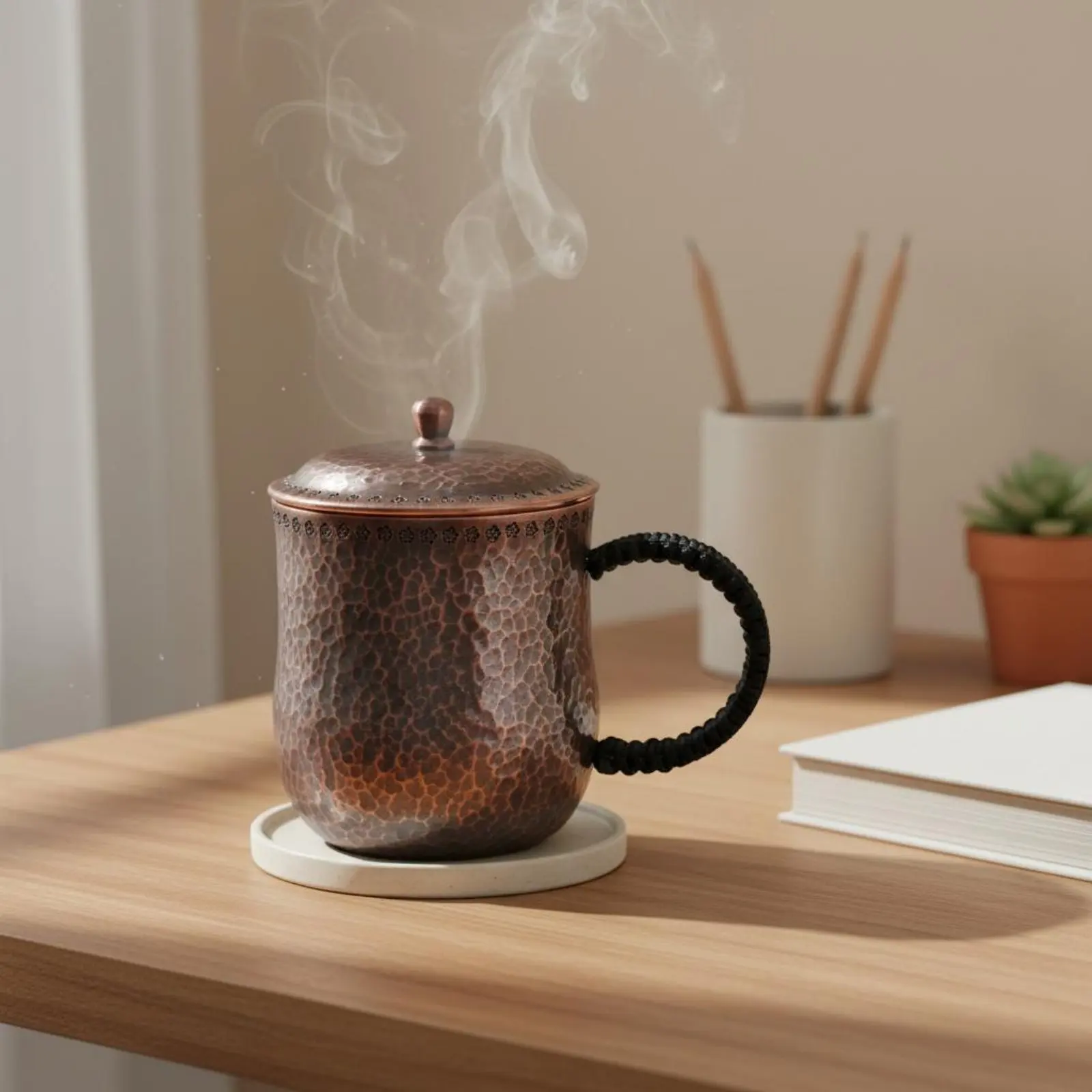 

Handmade Solid Copper Teacup Coating-Uncoated Solid Copper Teacup Drinkware Wide Mouth Design Kitchenware Anti-Scald Handle
