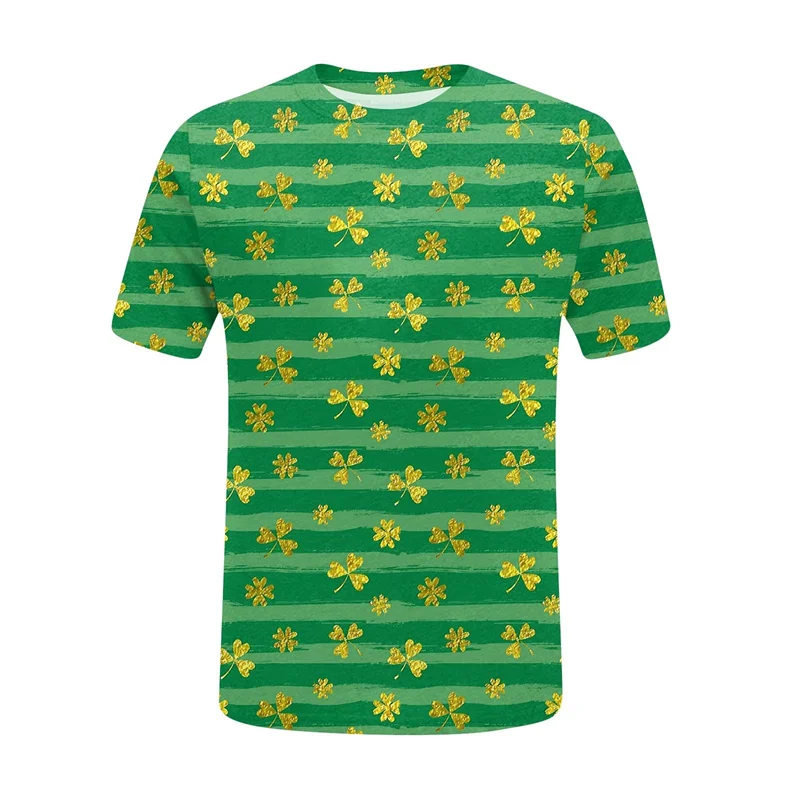 St. Patrick's Day T-shirt For Men Kids Green Round Neck Short-sleeved Tee Tops Streetwear 3d Printed Irish Shamrock T Shirts