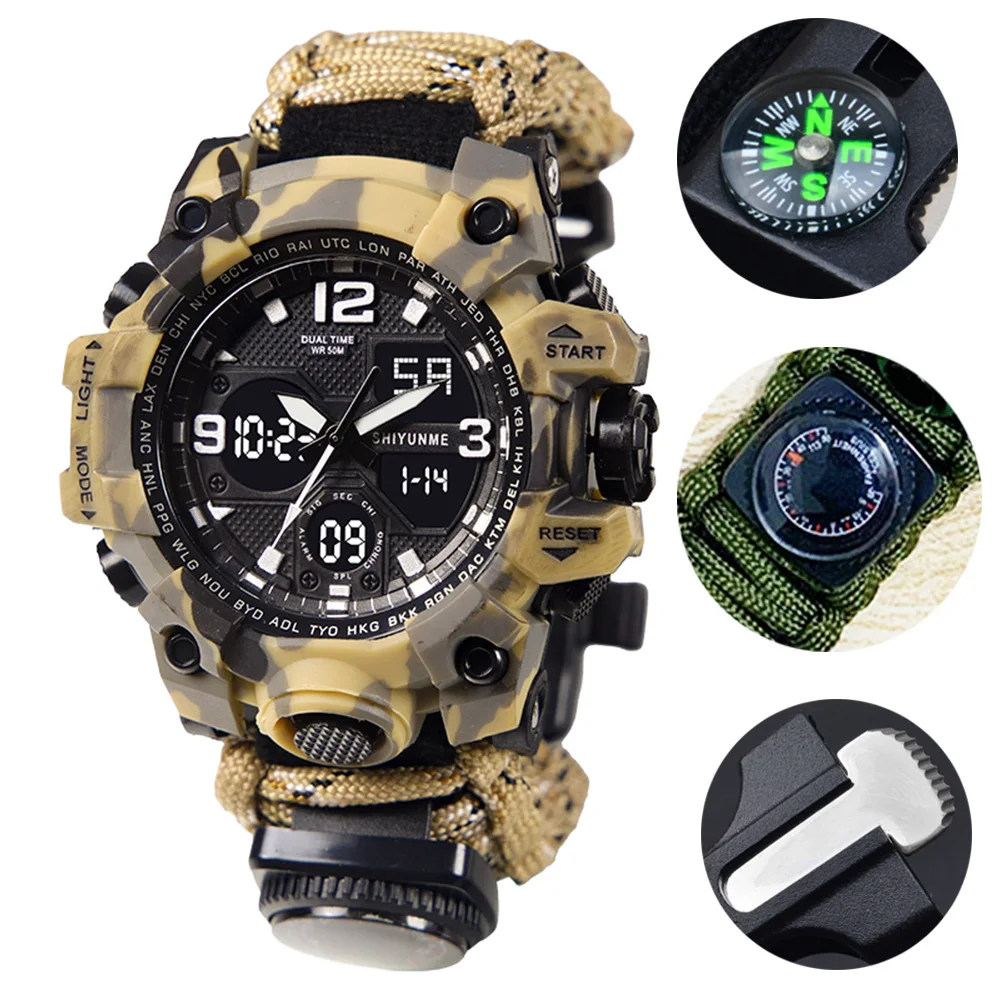 SHIYUNME G Style Military Sport Watch Men Waterproof LED Digital Watch Outdoor Camping Compass Thermometer Quartz Wristwatch