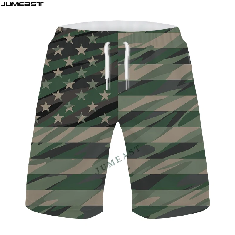 Jumeast Y2k Men Women 3D Printed Camouflage Camo American Flag Hip Shorts Trunks Quick Dry Beach Casual Sweatpants Short Pants