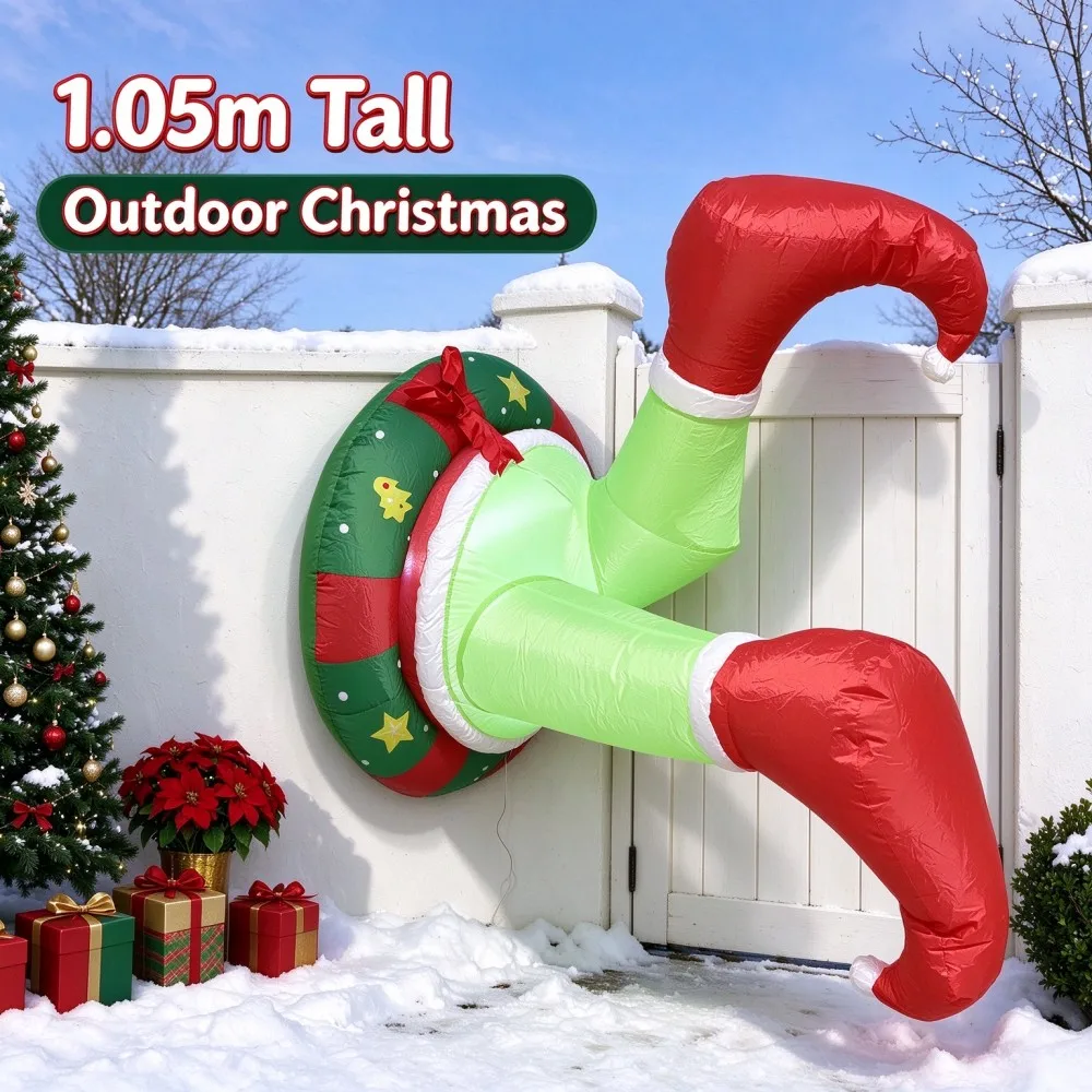 105CM Christmas Inflatable Outdoor Decoration,Built-in LED Lights, Funny Christmas Window Decorations