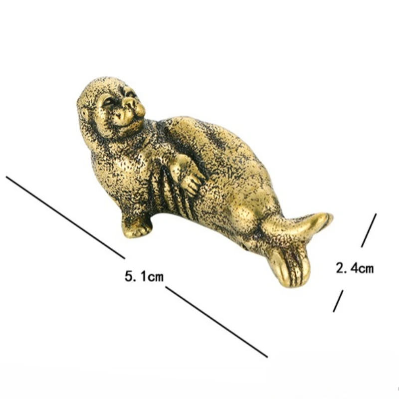 Antique Finish Brass Seal Miniature Cute Playful Animal Tea Pet Office Desk Ornament Home Decor Art Craft Collection Unique Gift