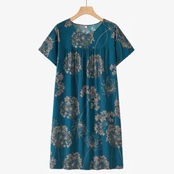 Camisón estampado de verano para madre de mediana edad, ropa de dormir para mujer, vestido de noche para el hogar, camisón informal cómodo