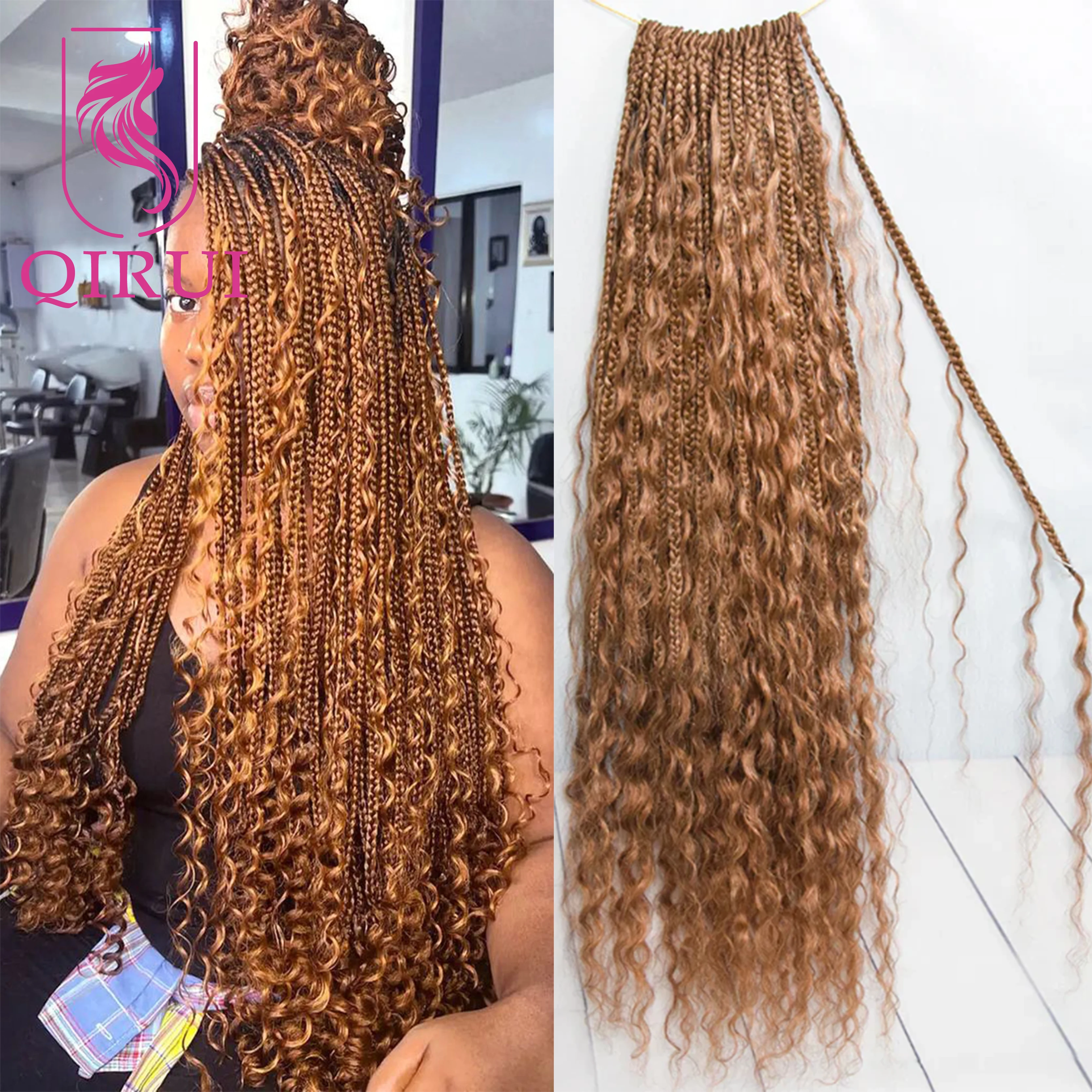 

Crochet Boho Box Braids With Human Hair Curls Pre Looped Color 27 30 Curly Crochet Box Braids Human Hair With Curly Ends