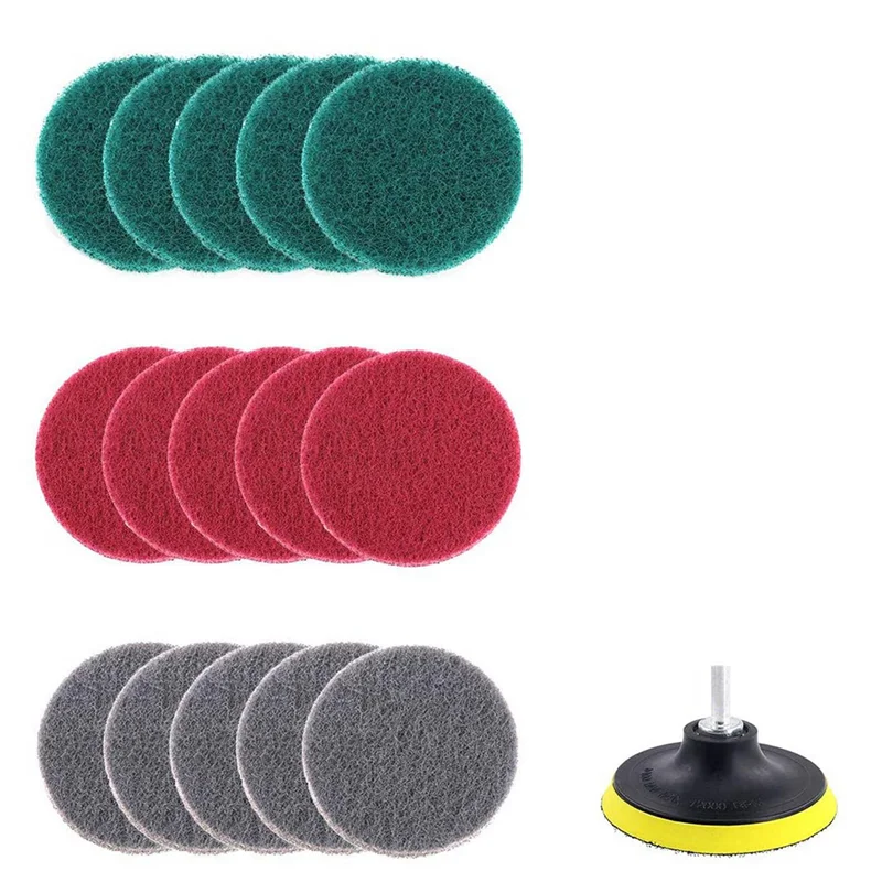 

A19F-64Pcs 4 Inch Drill Power Brush Tile Scrubber Scouring Pad Cleaning Kit With 4 Inch Disc Pad Holder 3 Different Stiffness