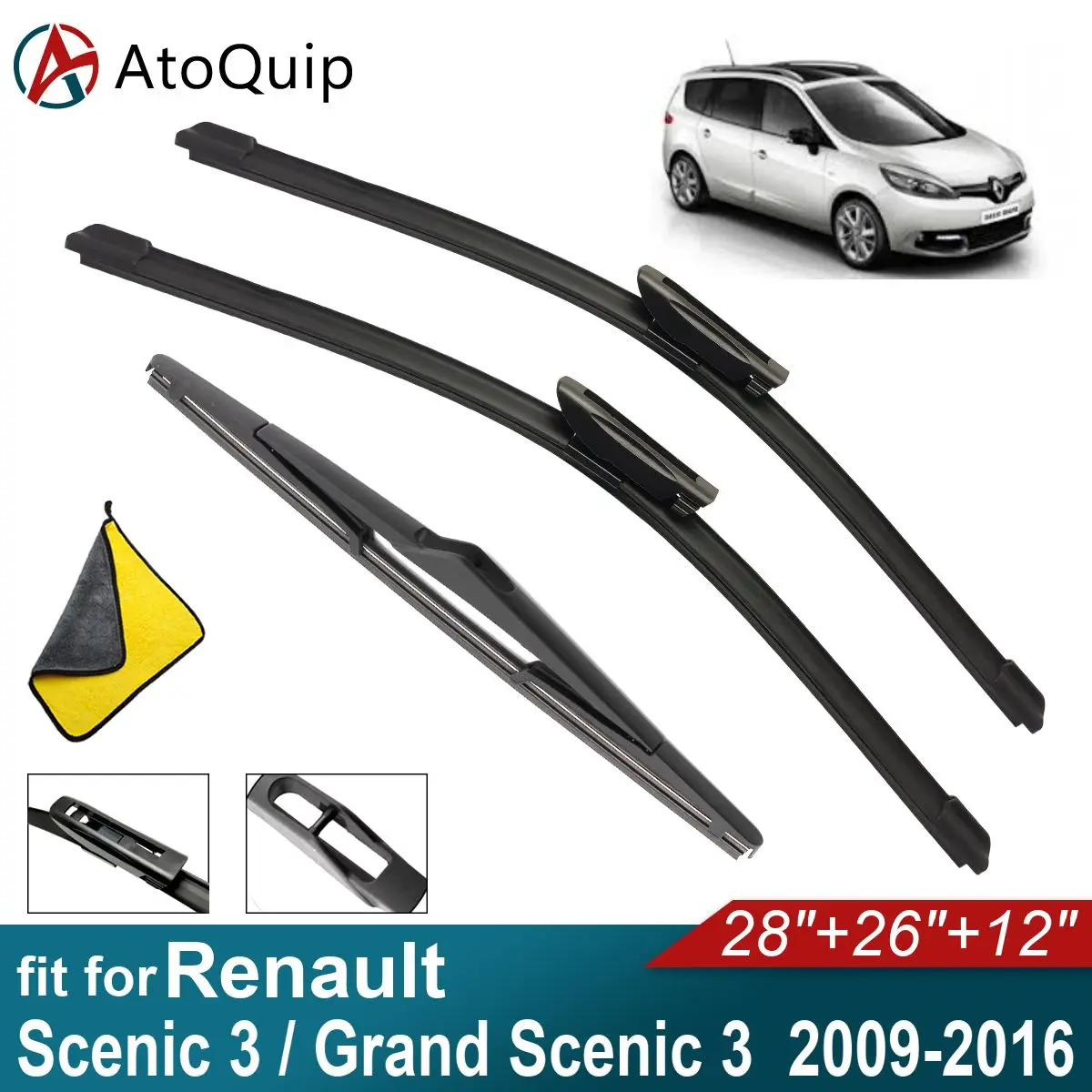 Car Windshield Wiper Blades Fit For Renault Scenic 3 / Grand Scenic 3 Rear Wiper Blades Soft Rubber Auto Front Windscreen