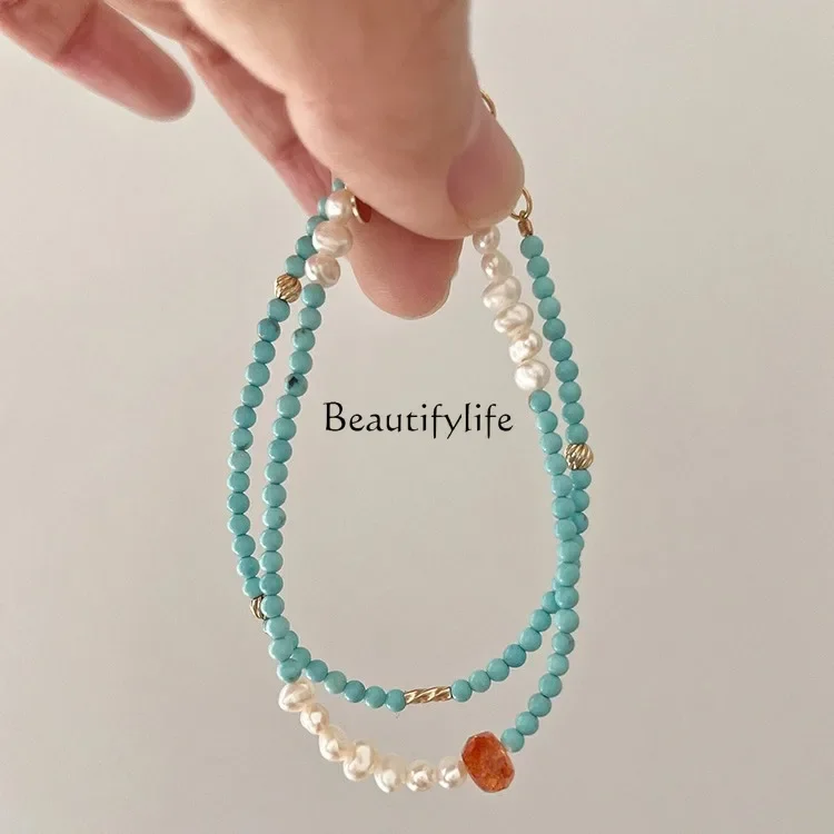 

New imitation turquoise pearl beaded light luxury niche exquisite accessories