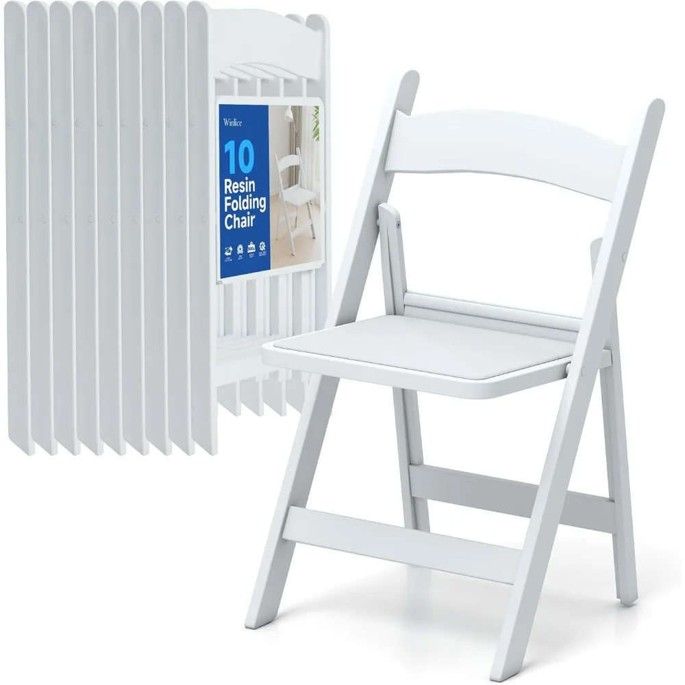 

White Resin Folding Chairs - Stackable Chairs with Padded Seats, 800LB Weight Capacity Comfortable Chair - Indoor/Outdoor Foldin