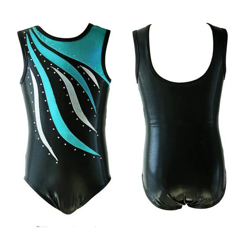 Vendita calda a buon mercato Full Size bambini ragazze bambini senza maniche strass serbatoio ginnastica body