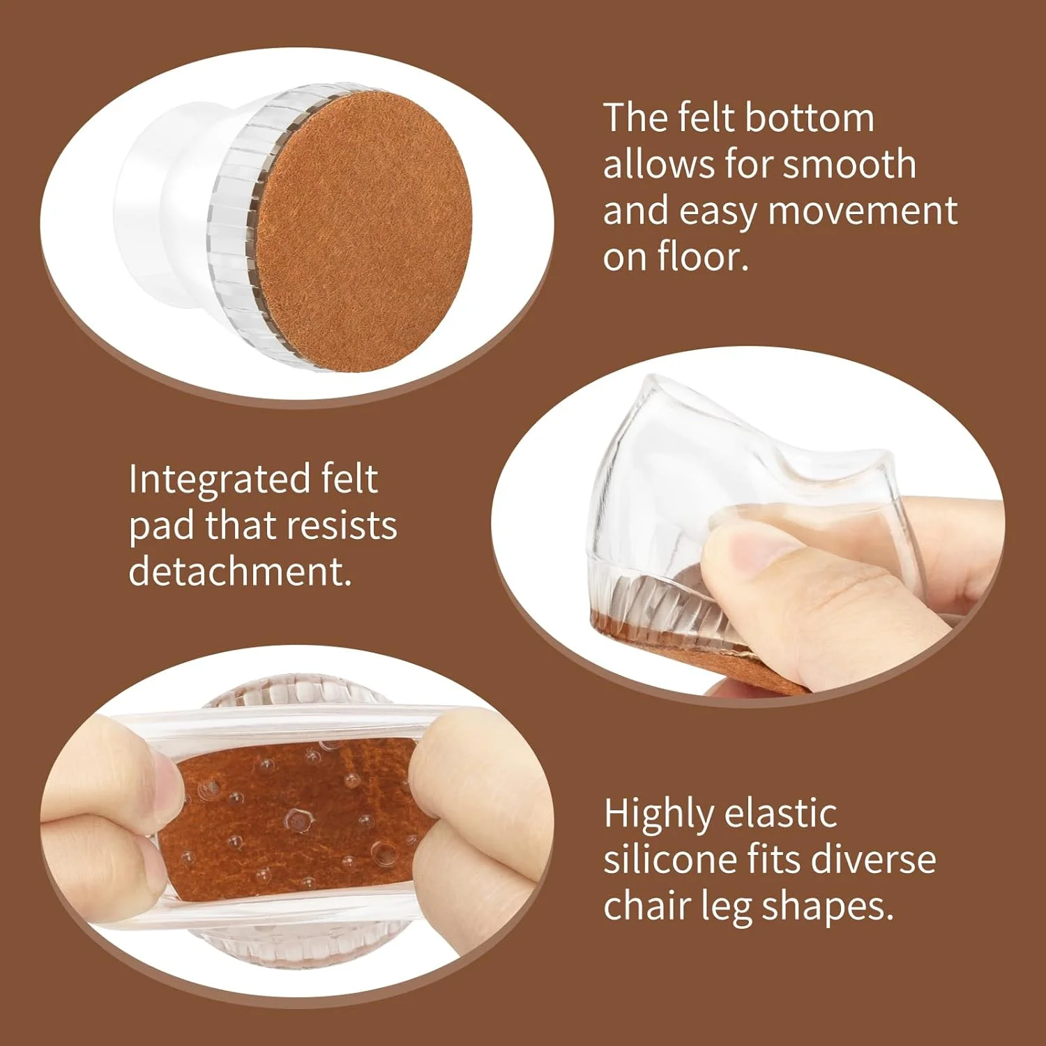 Chair Leg Floor Protectors, 24 Pack Silicone Furniture Pads for Hardwood Floors, Anti-Scratch Furniture Sliders Felt Pads, Noise