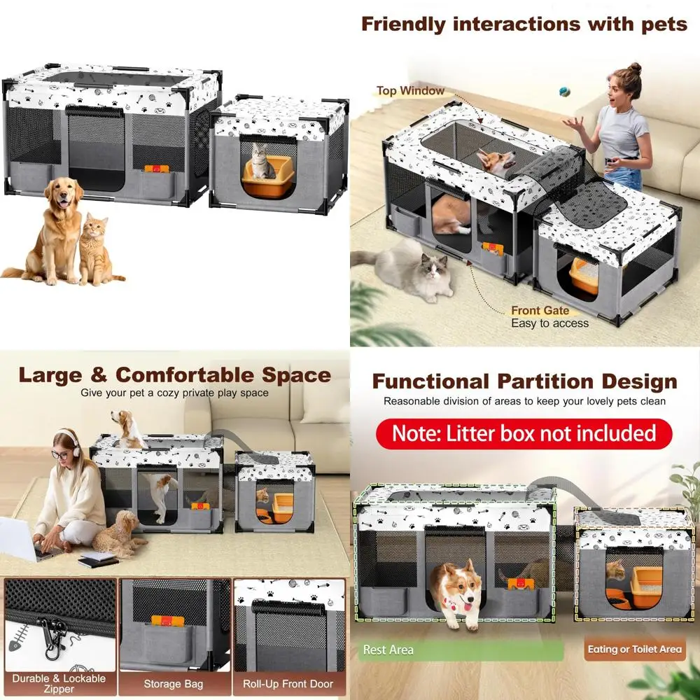

Indoor/Outdoor Pet Playpen for Cats and Dogs, Collapsible Enclosed Tent with Carry for Kittens and Puppies