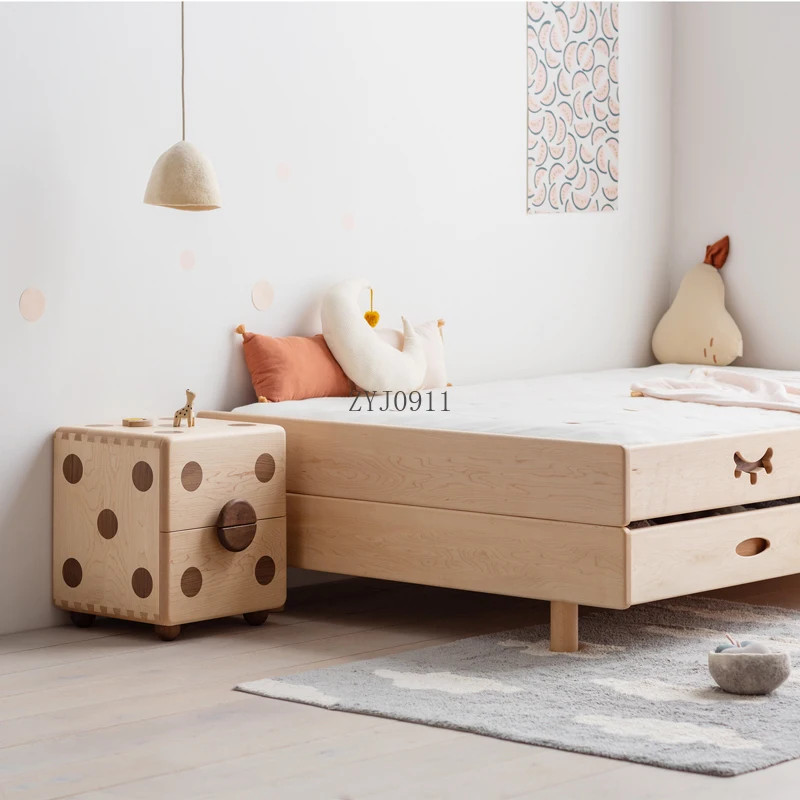 Bedside table, round solid wood simple hard maple black walnut children's bedside table storage