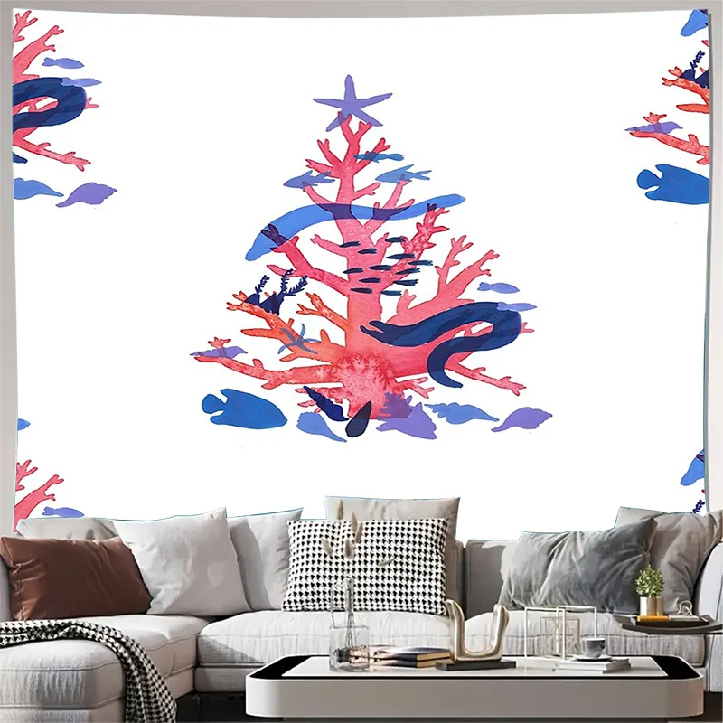 Tapiz de ola de mar, colgante de pared de vida marina, decoración de arrecife de Coral, decoración de habitación temática de playa, escena subacuática tranquila de estética costera Ho