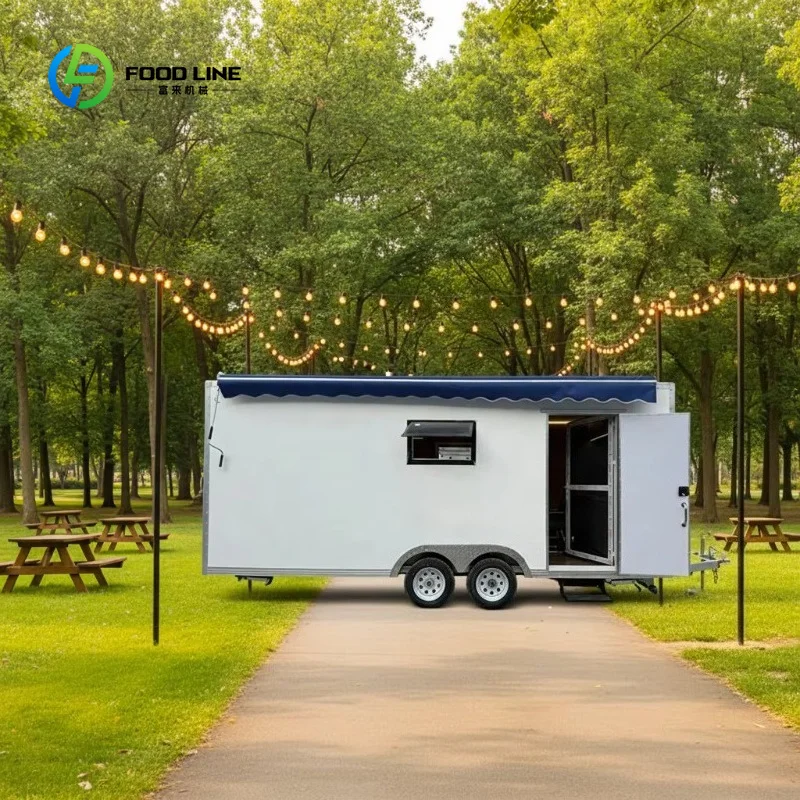 Customized White Square Dual Tandem Axle Mobile Office Trailer with Awning,  Interior and Built-in Power for Outdoor Use