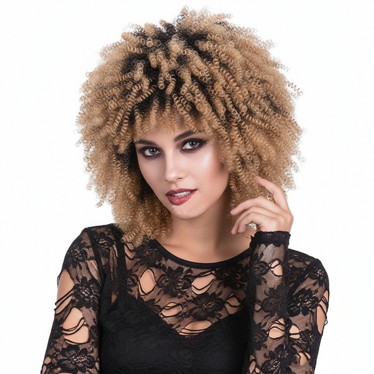 

MSIWIGS короткие вьющиеся парики Ombre блондинка афро синтетический парик для женщин афроамериканский темный корень термостойкий