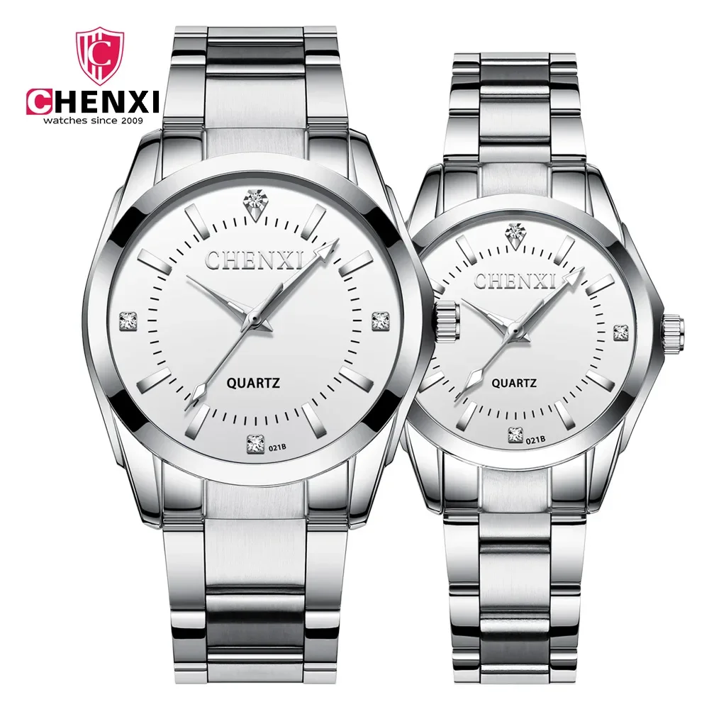 CHENXI 021-Reloj de pulsera de acero inoxidable para hombre y mujer, cronógrafo de marca Original, sencillo, informal, resistente al agua