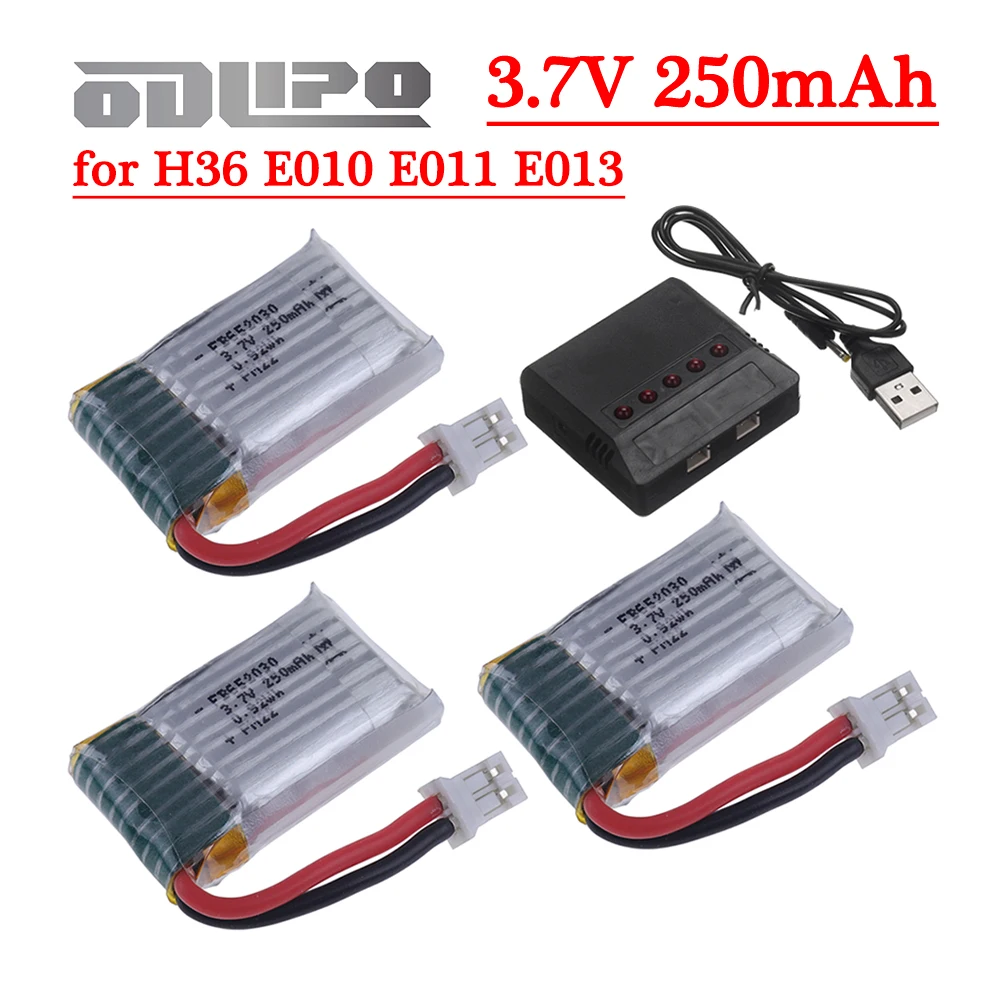 2/3/4/5pcs 3.7V 250mAh Lipo Battery / Charger For JJRC H36 E010 E011 E013 Furibee F36 NH010 H36 RC Drones Quadcopter Spare Parts